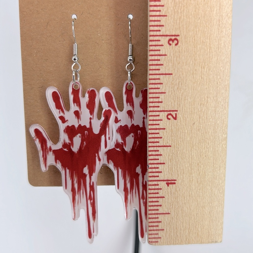 Halloween Horror Bloody Hand-painted Acrylic Pendant Earrings - Picture 2 of 2